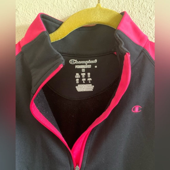 Champion Pink & Black Women`s PowerTrain Tech Fleece 1/4 Zip Pullover (M) 🌴 - Picture 3 of 5